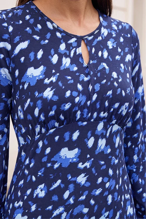 Roman Blue Abstract Keyhole Dress - 16 Image 4