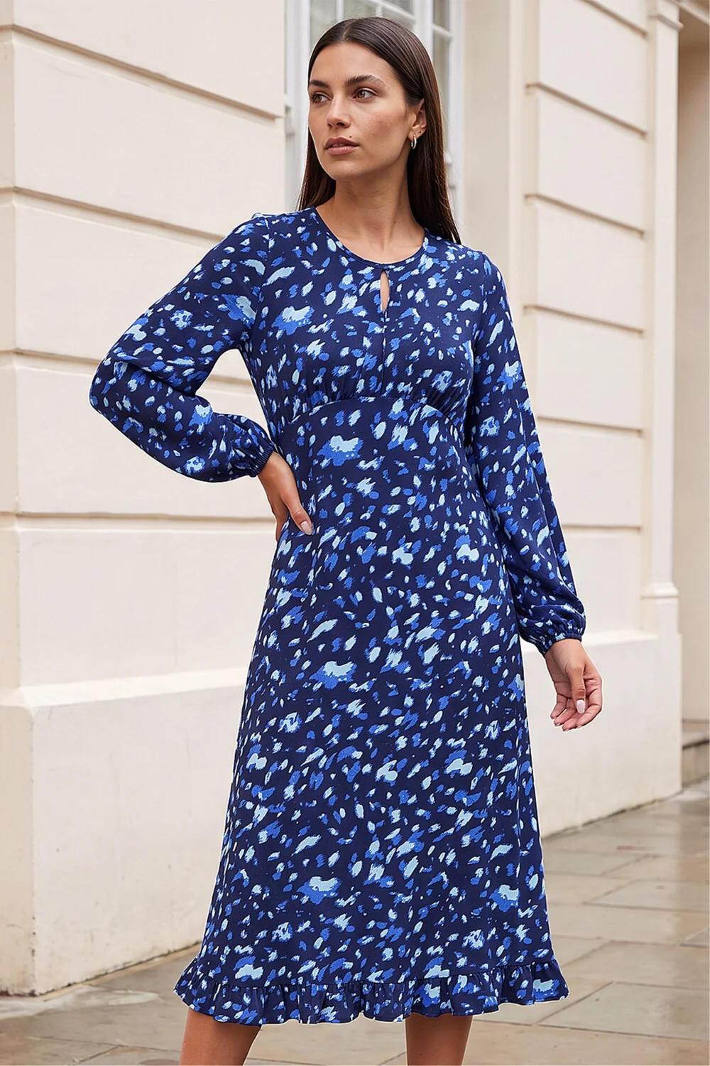 Roman Blue Abstract Keyhole Dress - 16 Image 1