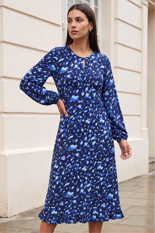 Roman Blue Abstract Keyhole Dress - 16 Image 1
