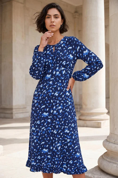 Roman Blue Abstract Keyhole Dress - 16 Image 1