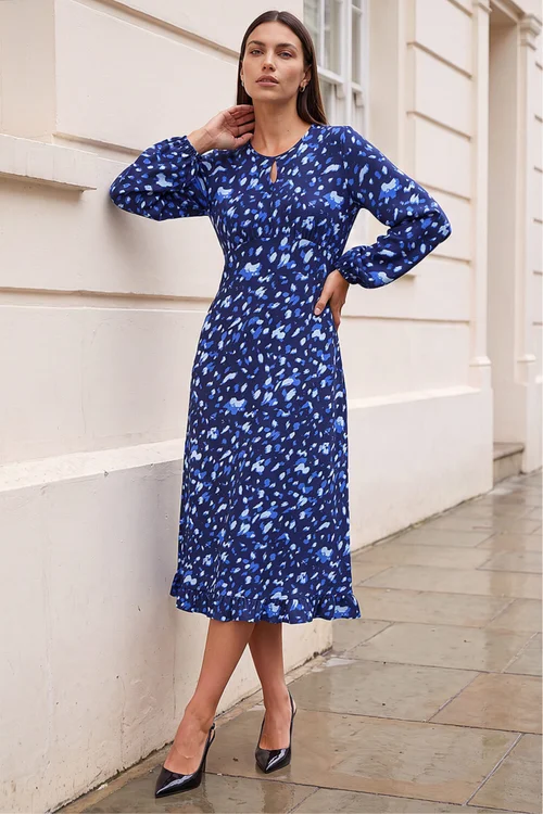 Roman Blue Abstract Keyhole Dress - 16 Image 2