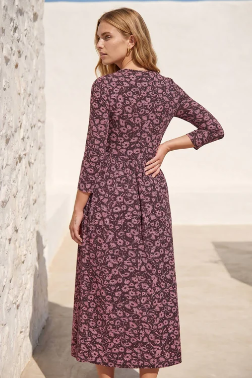Roman Pink Floral Print Ruched Midi Dress - 10 Image 3