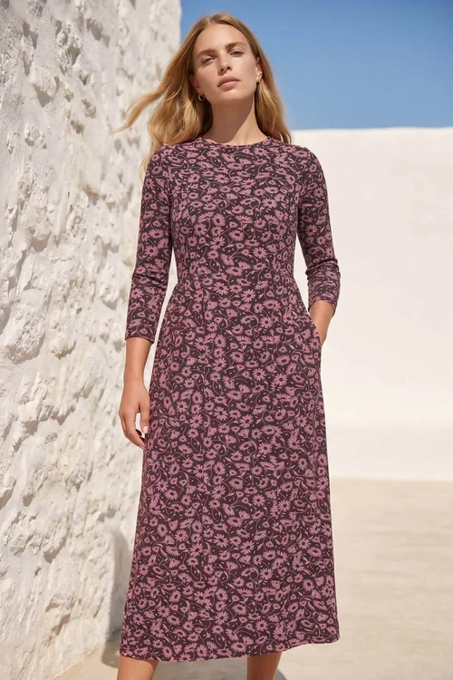 Roman Pink Floral Print Ruched Midi Dress - 10 Image 1