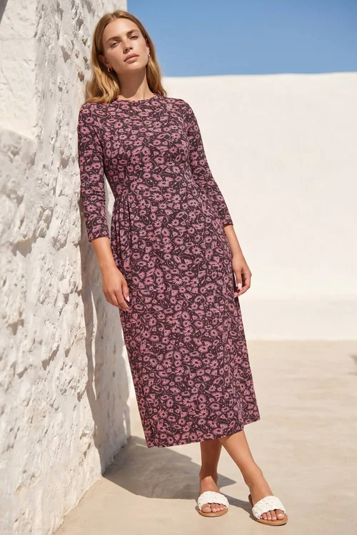 Roman Pink Floral Print Ruched Midi Dress - 10 Image 2