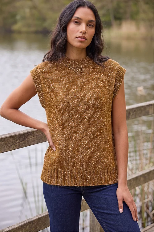 Roman Brown Speckled Knit Vest - 16 Image 1