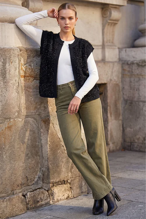 Roman Black Fluffy Shimmer Knit Waistcoat - S Image 3