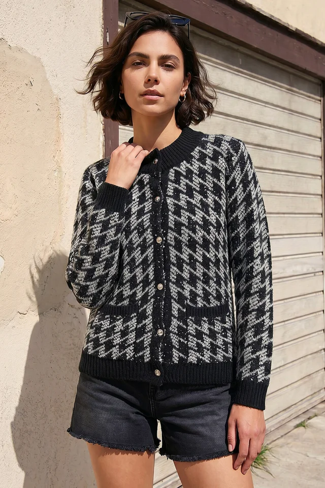 Roman Black Dogtooth Cardigan