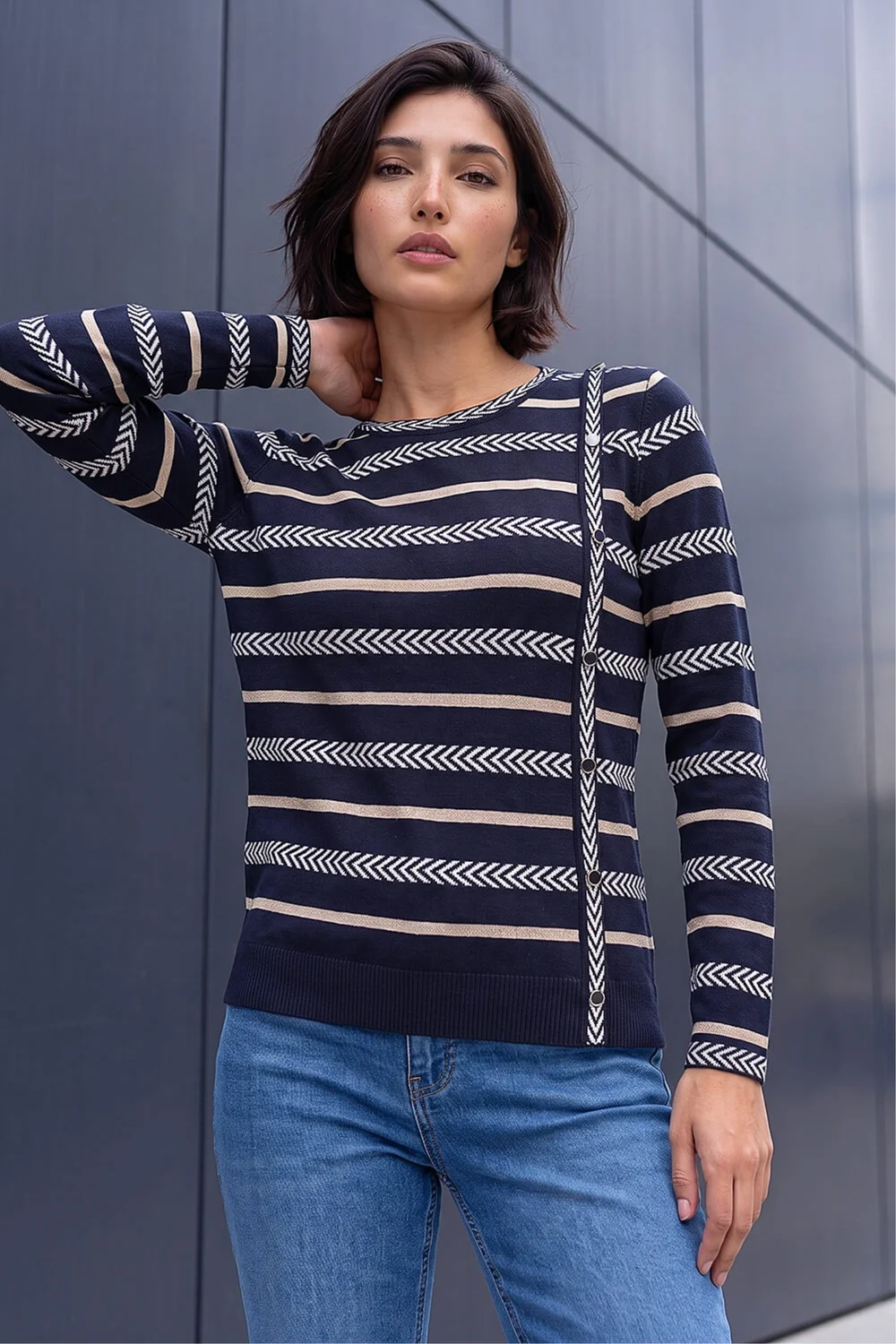 Roman Navy Petite Stripe Knit Jumper - 12 Image 1