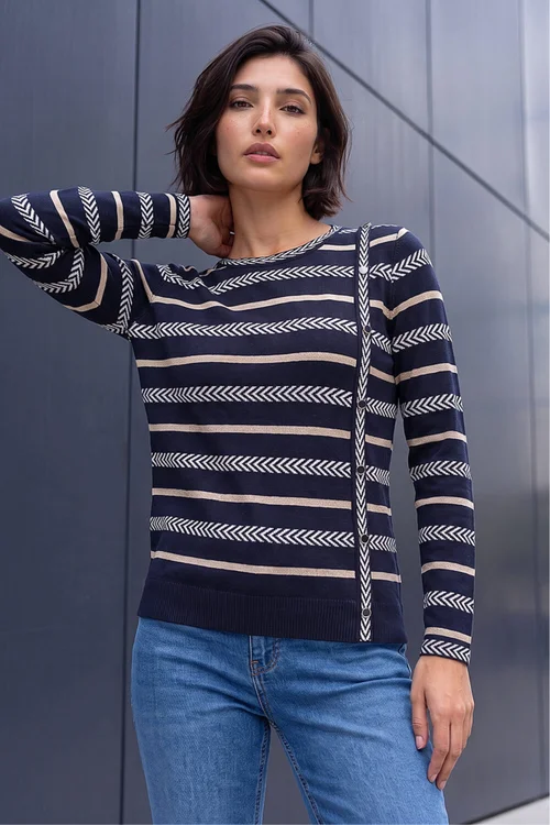 Roman Navy Petite Stripe Knit Jumper - 12 Image 1