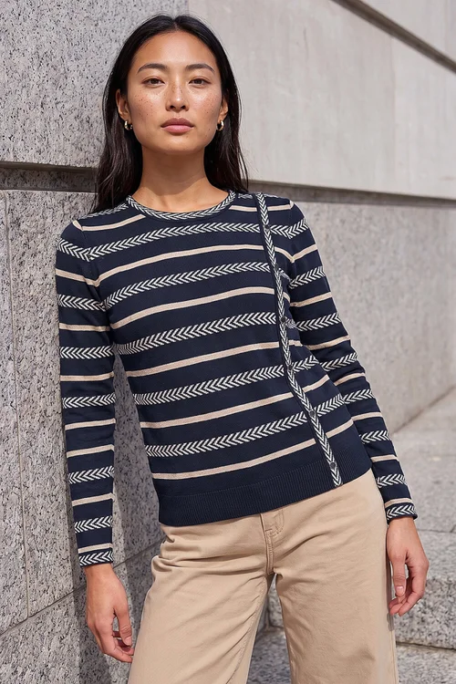 Roman Navy Petite Stripe Knit Jumper - 12 Image 1