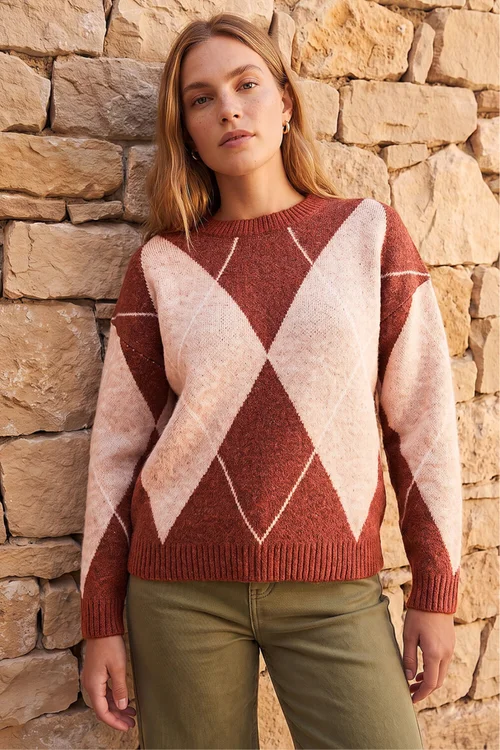 Roman Rust Argyle Knit Jumper - 14 Image 1