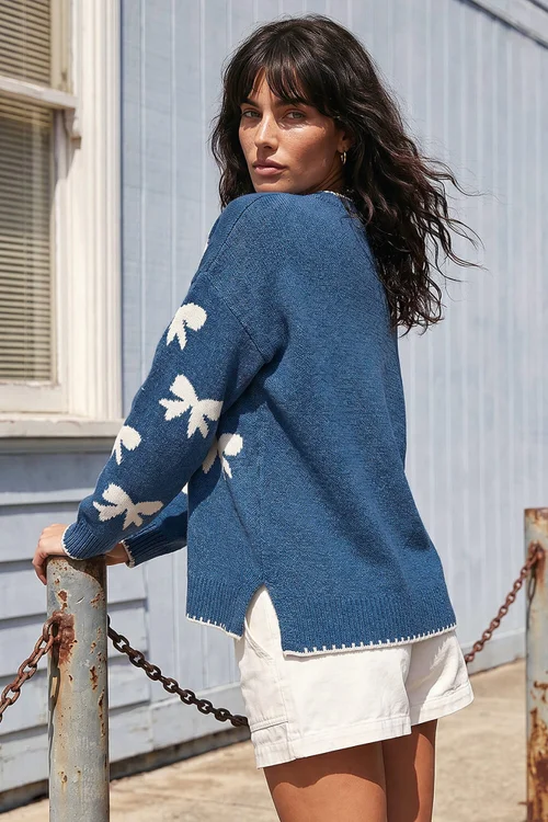 Roman Denim Bow Contrast Stitch Knit Jumper - 14 Image 3