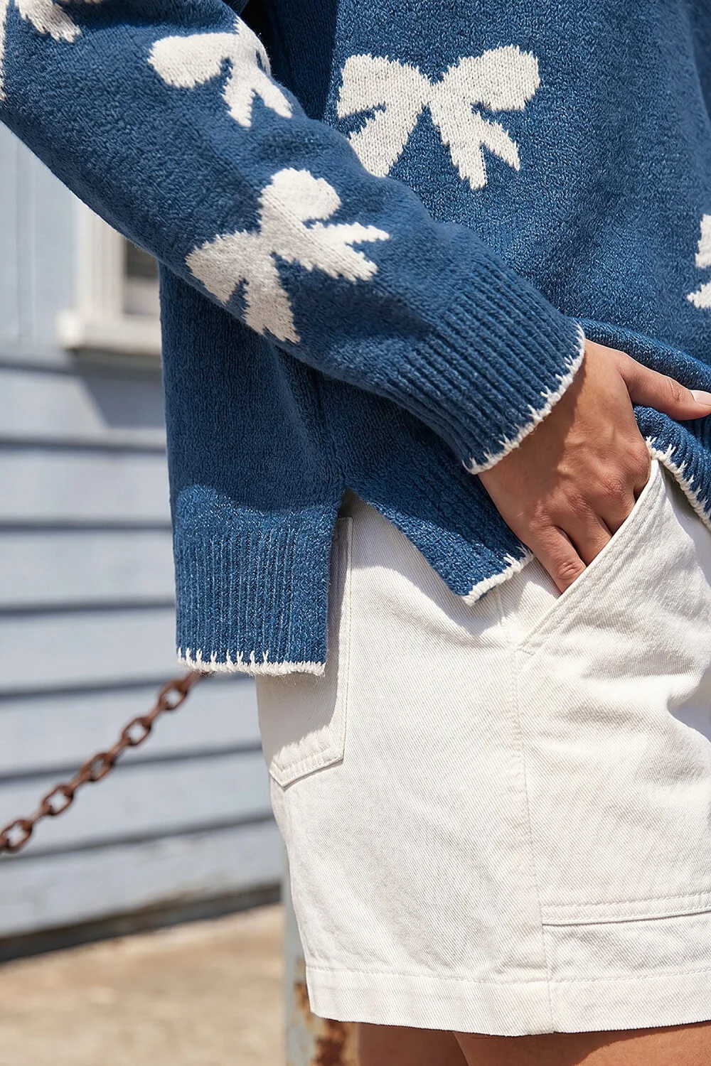 Roman Denim Bow Contrast Stitch Knit Jumper - 14 Image 4