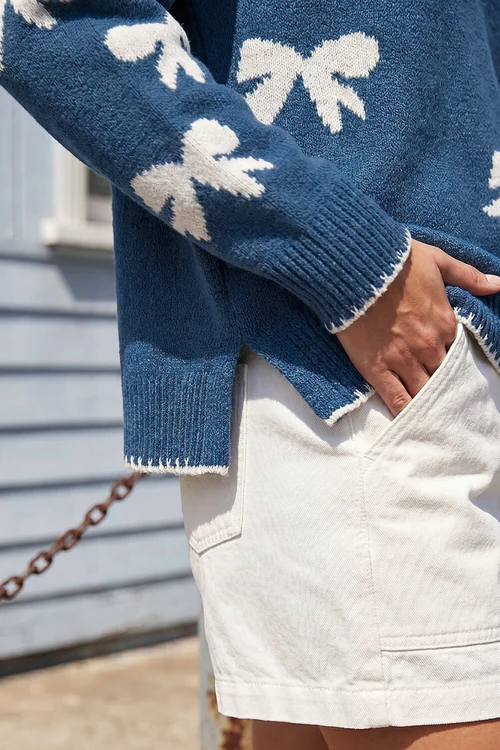 Roman Denim Bow Contrast Stitch Knit Jumper - 14 Image 4
