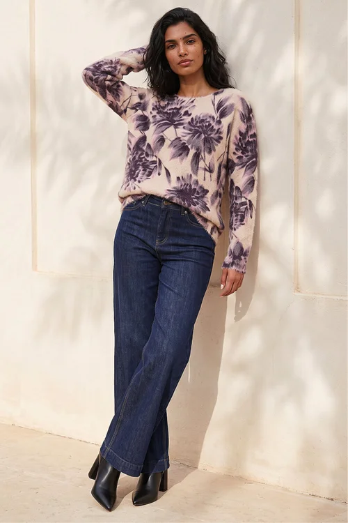 Roman Light Pink Floral Print Fluffy Knit Jumper - 14 Image 3