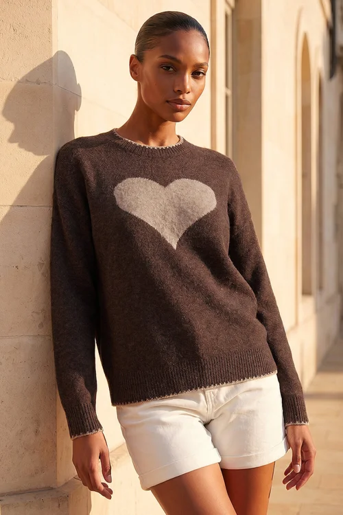 Roman Chocolate Contrast Stitch Heart Jumper - 10 Image 1