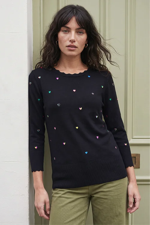 Roman Black Heart Embroidered Knit Jumper - 16 Image 1