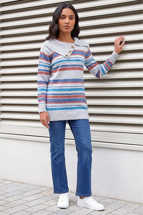 Roman Grey Cowl Neck Stripe Jumper - 16 Image 1