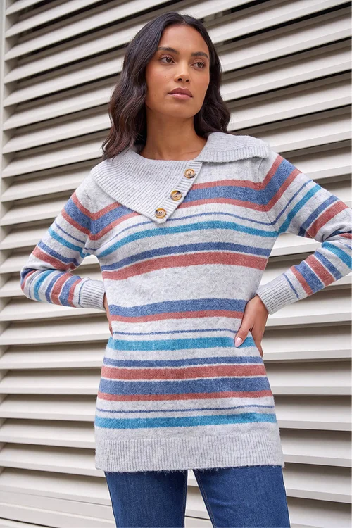 Roman Grey Cowl Neck Stripe Jumper - 16 Image 2