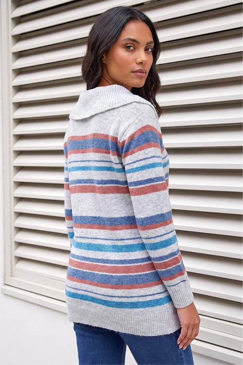 Roman Grey Cowl Neck Stripe Jumper - 16 Image 3
