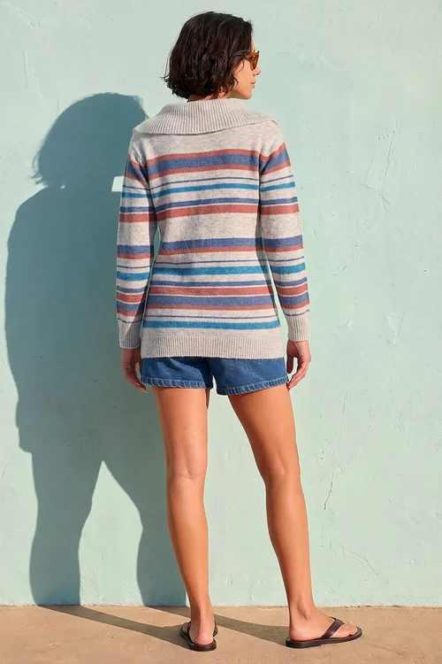Roman Grey Cowl Neck Stripe Jumper - 16 Image 3