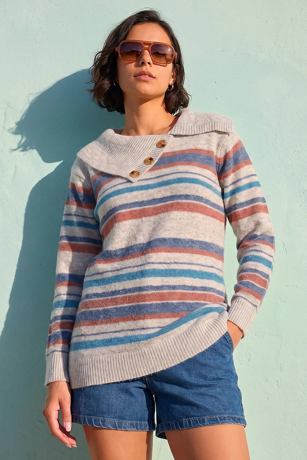 Roman Grey Cowl Neck Stripe Jumper - 16 Image 2