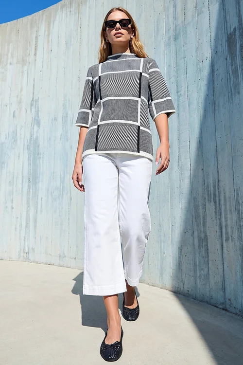 Roman Grey Check Short Sleeve Jumper - 12 Image 2