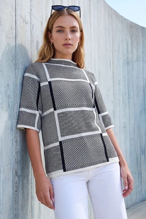 Roman Grey Check Short Sleeve Jumper - 12 Image 1