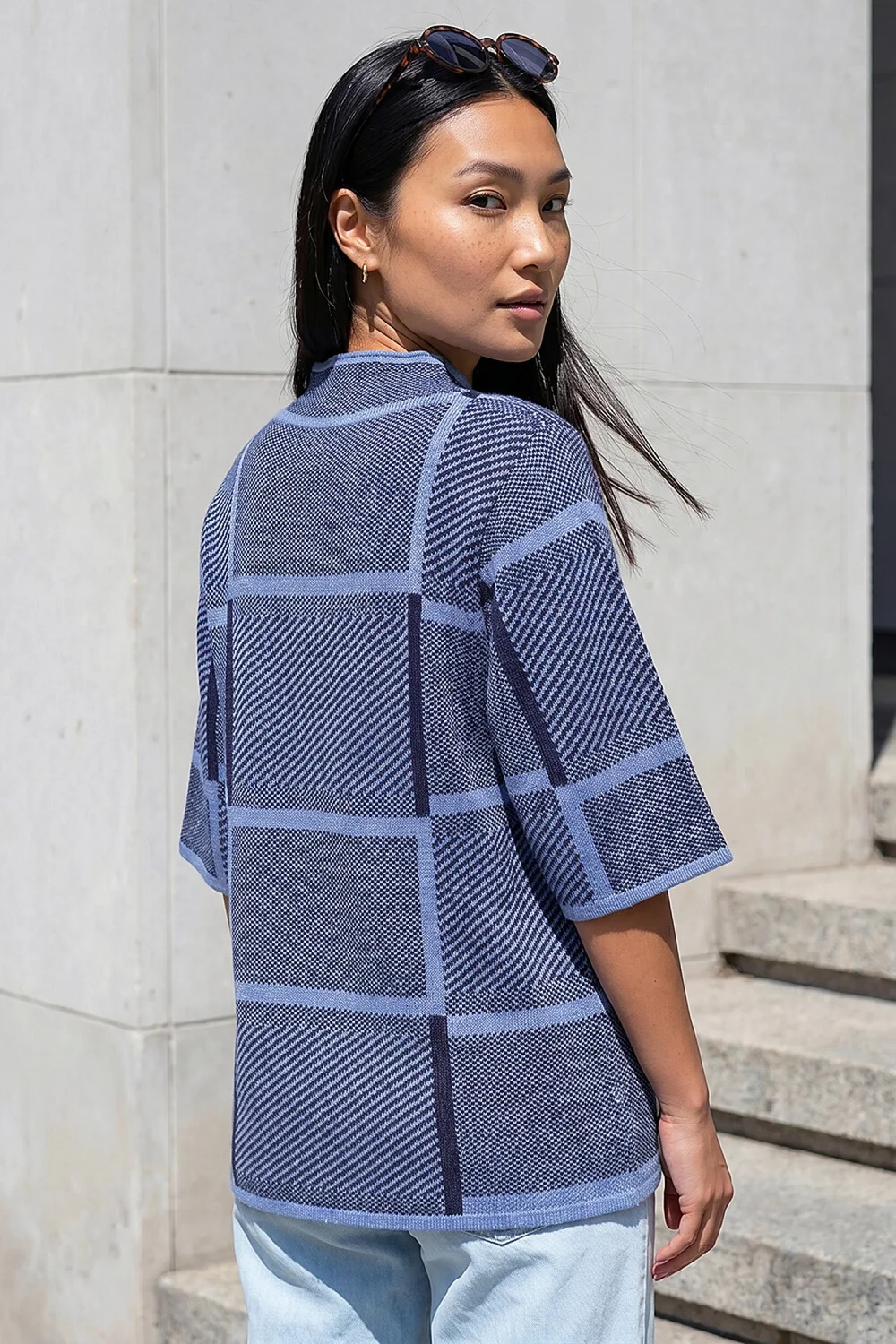 Roman Navy Check Short Sleeve Jumper - 18 Image 3