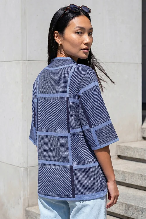 Roman Navy Check Short Sleeve Jumper - 18 Image 3