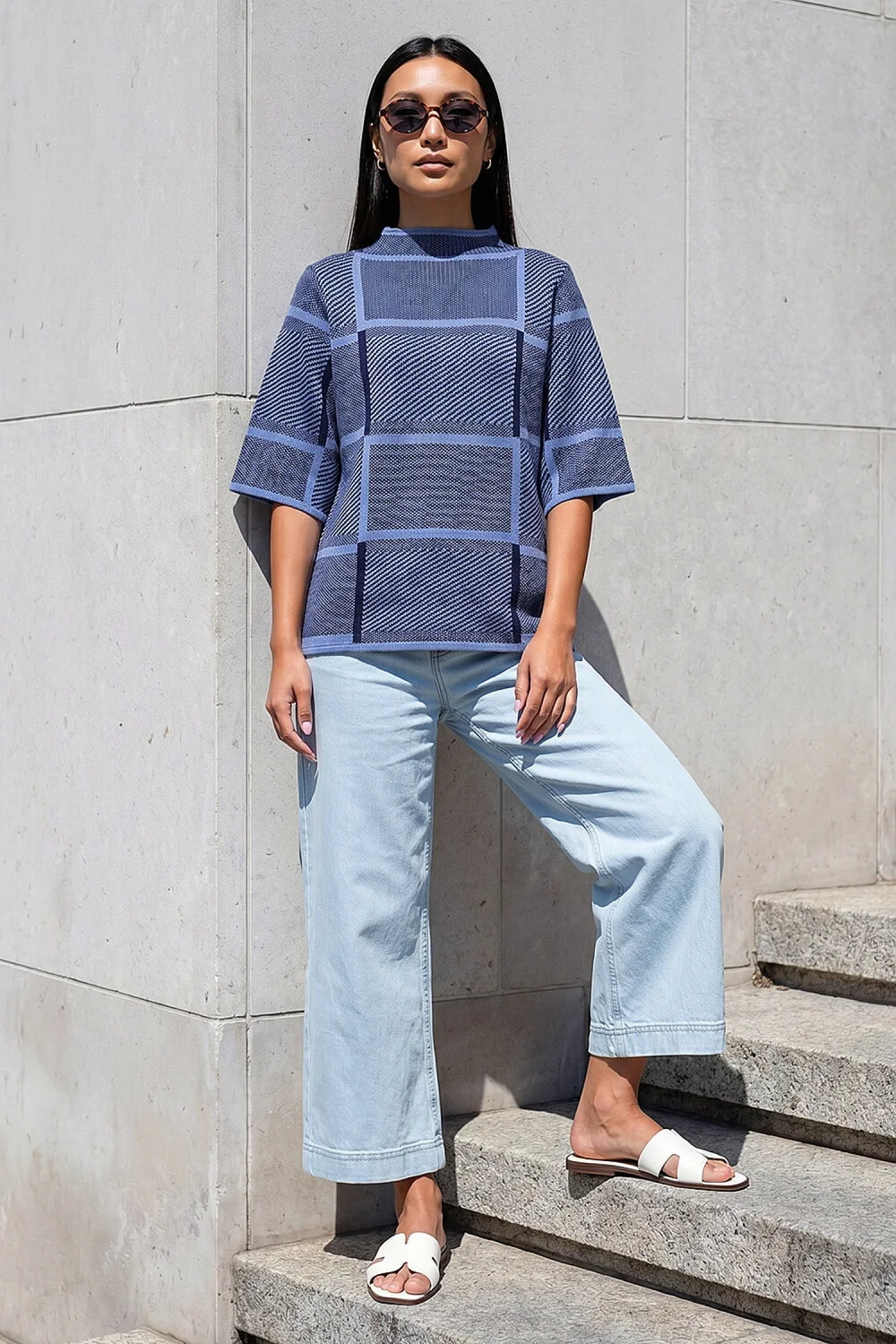 Roman Navy Check Short Sleeve Jumper - 18 Image 2