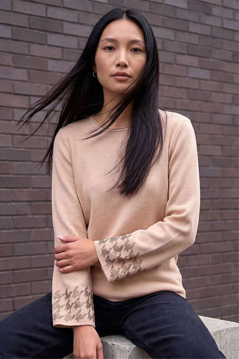 Roman Beige Hotfix Sparkle Sleeve Knit Jumper - 12 Image 1