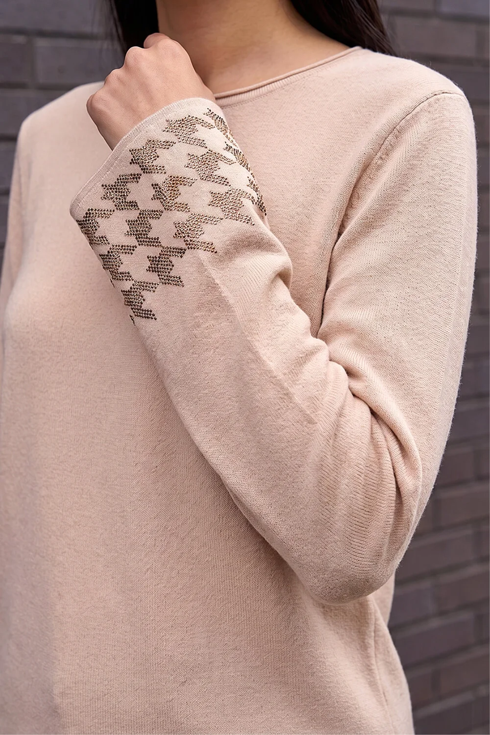 Roman Beige Hotfix Sparkle Sleeve Knit Jumper - 12 Image 4