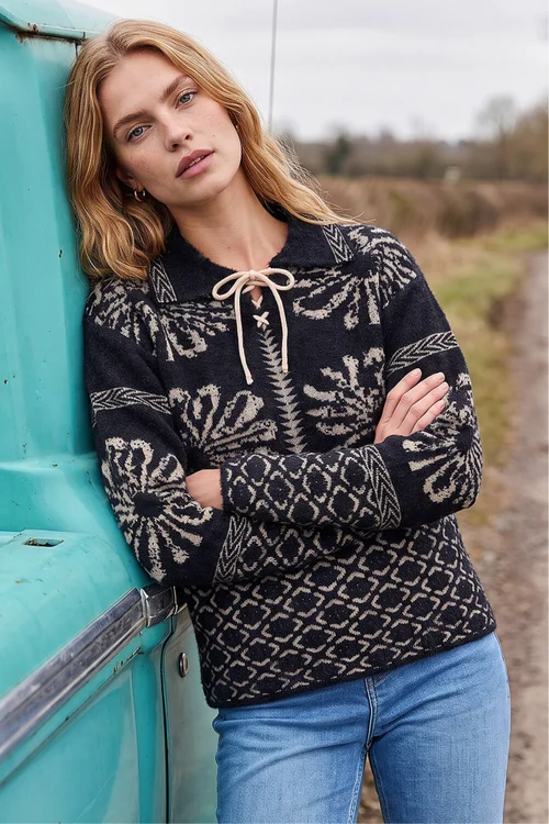 Roman Black Floral Jacquard Knit Jumper - 14 Image 2