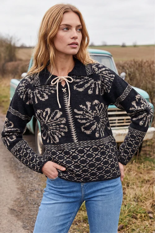 Roman Black Floral Jacquard Knit Jumper - 14 Image 1
