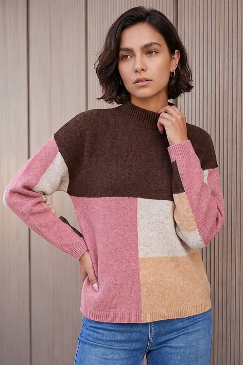 Roman Chocolate Colour Block Marl Knit Jumper - 10 Image 1