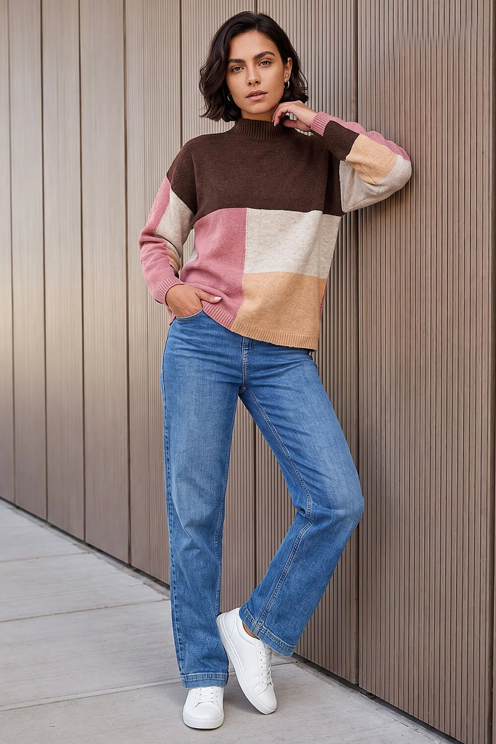 Roman Chocolate Colour Block Marl Knit Jumper - 10 Image 3