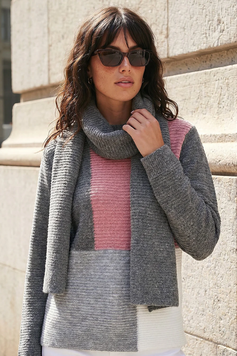 Roman Grey Colour Block Scarf Jumper - 12 Image 1