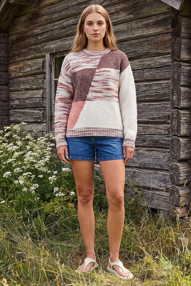 Roman Neutral Textured Colour Block Knit Jumper