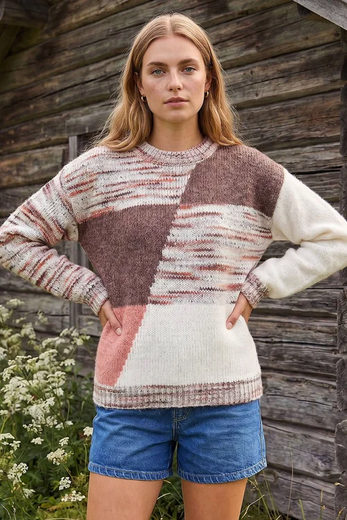 Roman Neutral Textured Colour Block Knit Jumper - 20 Image 1