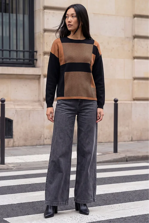 Roman Camel Colour Block Knit Jumper - 12 Image 3