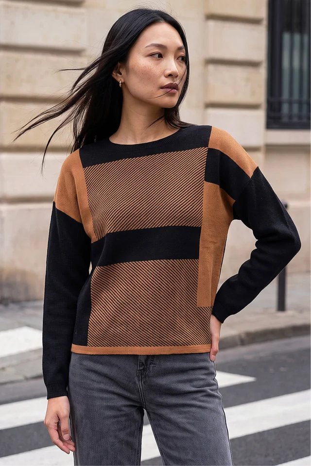 Roman Camel Colour Block Knit Jumper