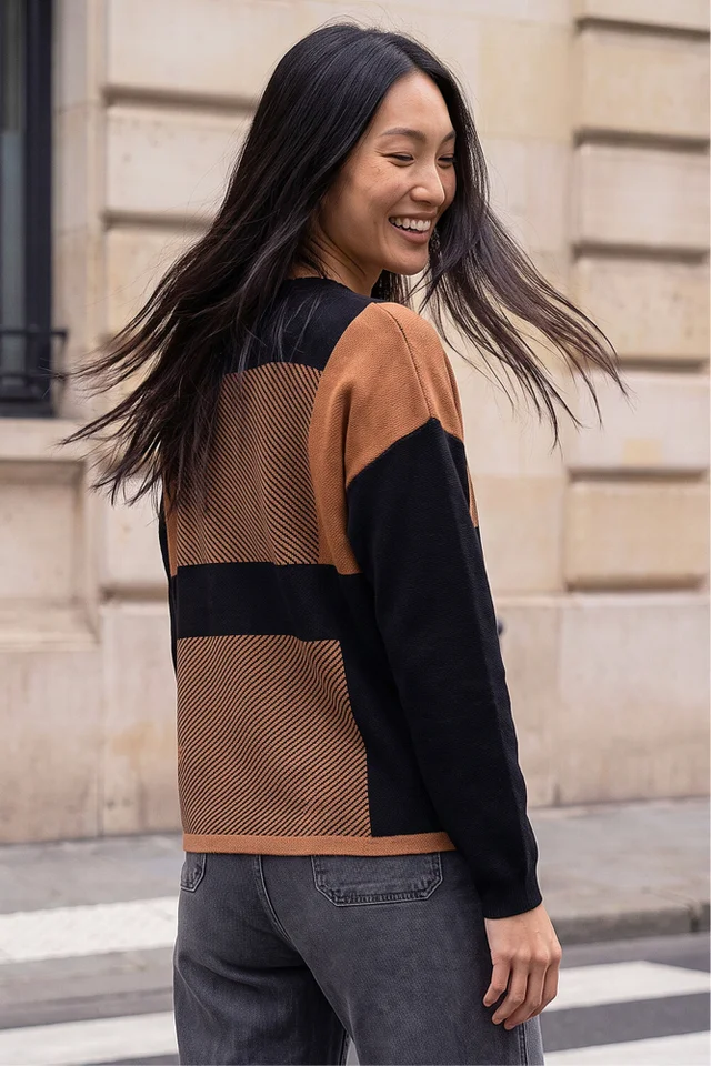 Roman Camel Colour Block Knit Jumper