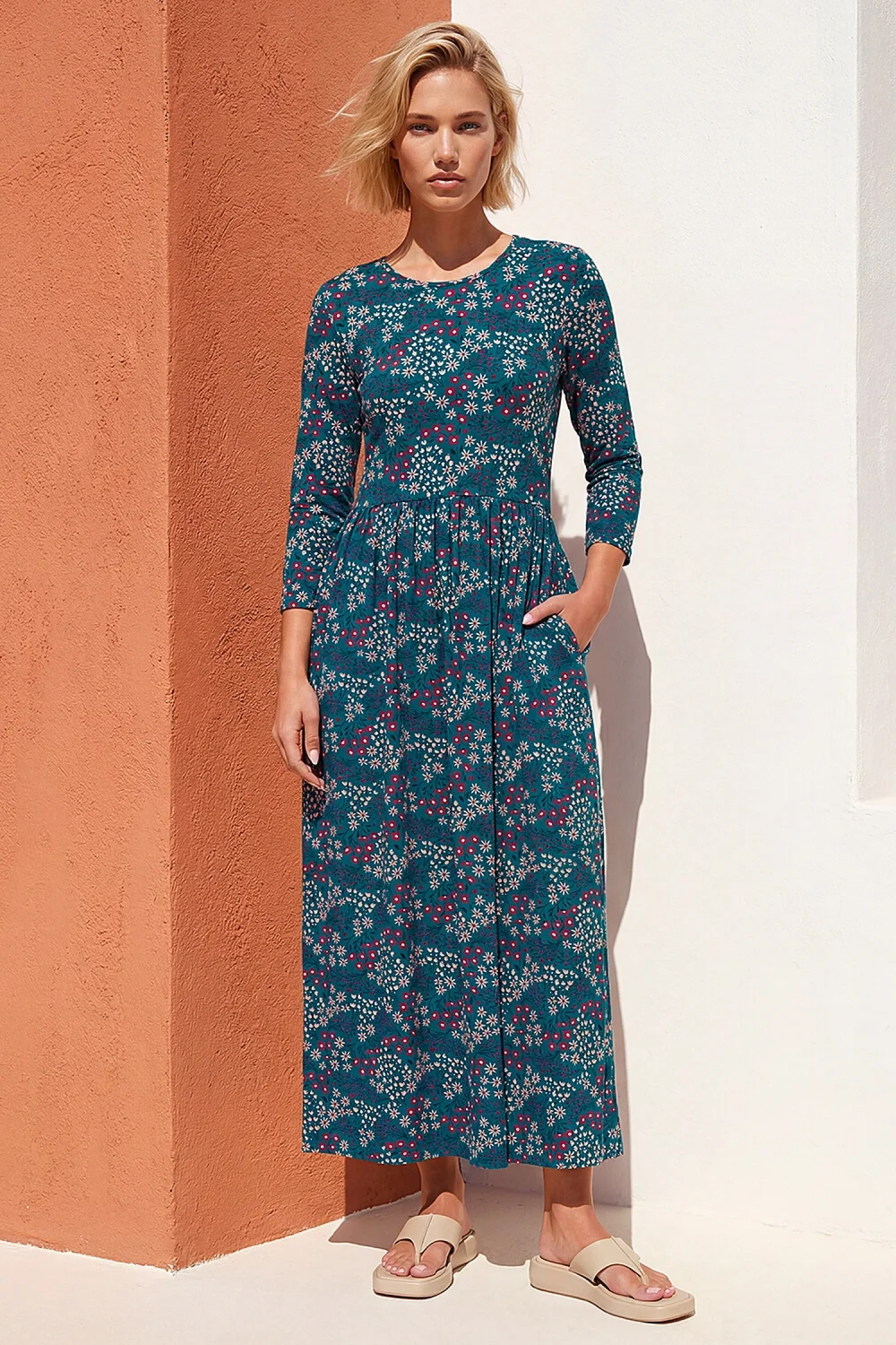 Roman Teal Ditsy Print Pocket Midi Dress - 20 Image 2