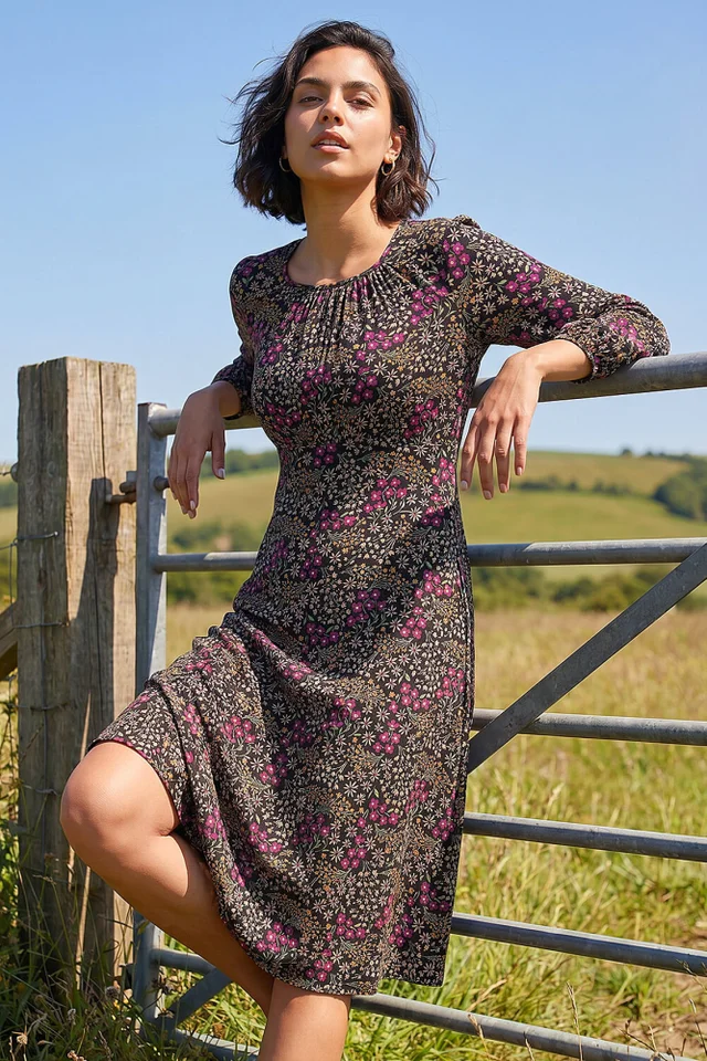 Roman Black Square Neck Ditsy Dress