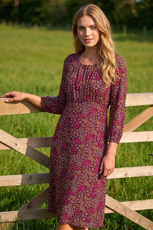 Roman Wine Square Neck Ditsy Dress - 16 Image 1