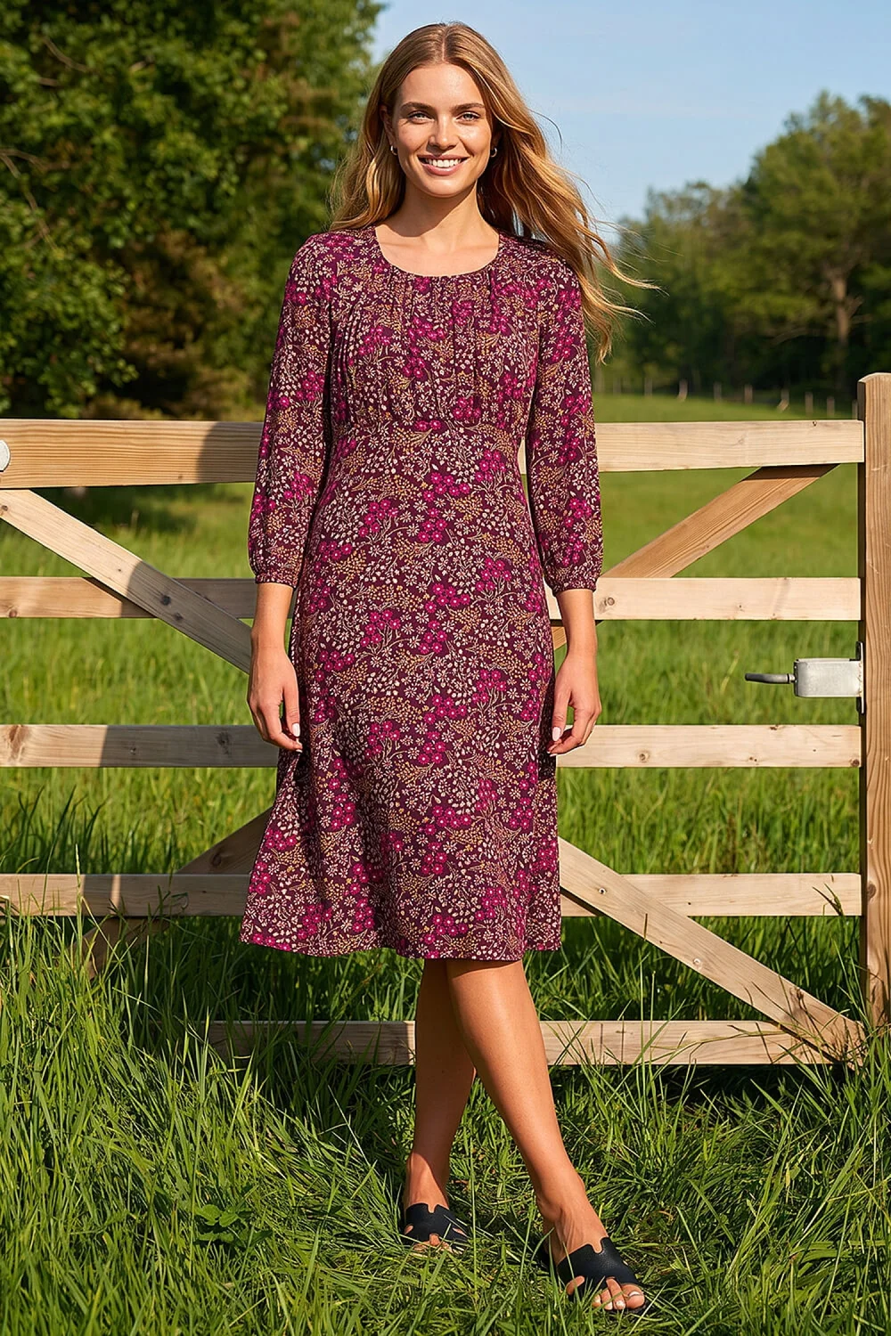 Roman Wine Square Neck Ditsy Dress - 16 Image 2
