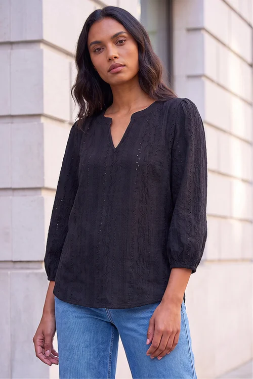 Roman Black Broderie Detail Tunic Top - 14 Image 3