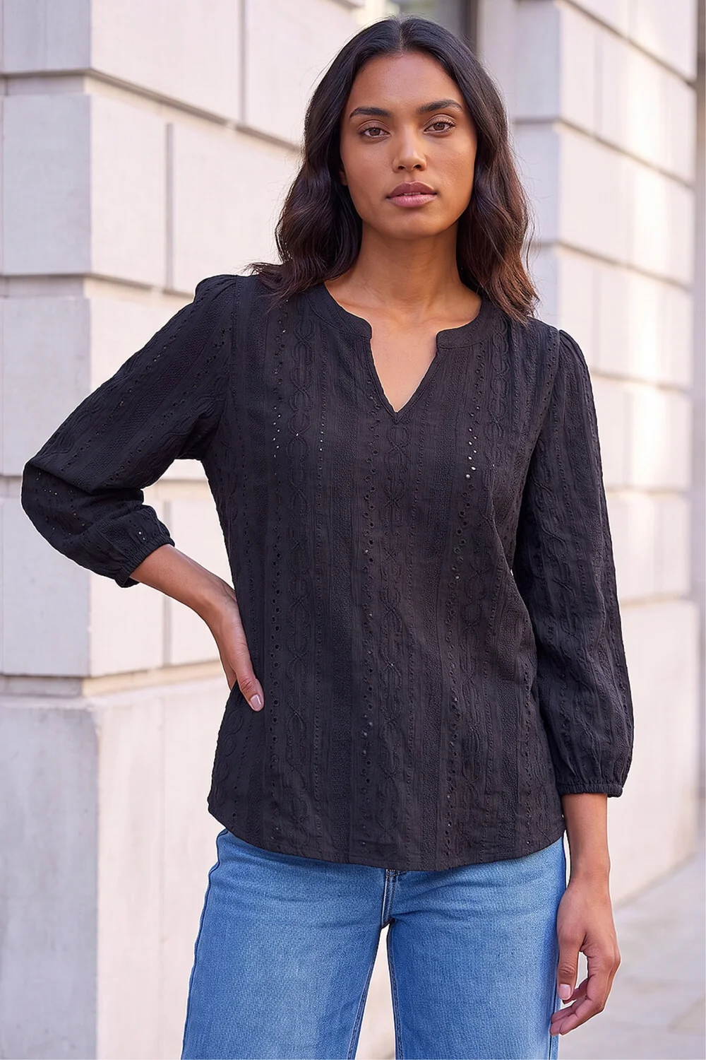 Roman Black Broderie Detail Tunic Top - 14 Image 1