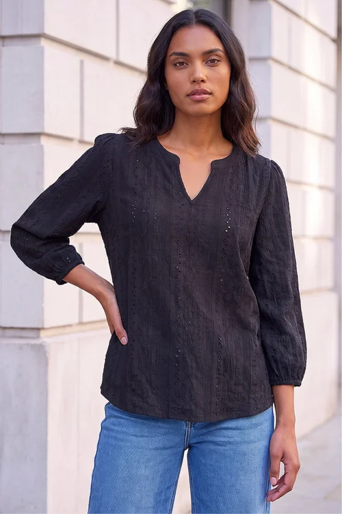 Roman Black Broderie Detail Tunic Top - 14 Image 1